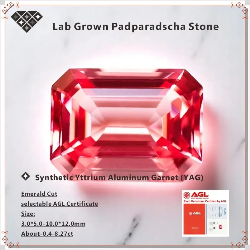 Lab Grown Padparadscha Fire Lotus Color Emerald Cut VVS1 Loose Gemstone DIY Jewelry Design with Selectable AGL Certified Report
Lab Grown Padparadscha Fire Lotus Color Emerald Cut VVS1 Loose Gemstone DIY Jewelry Design with Selectable AGL Certified Report