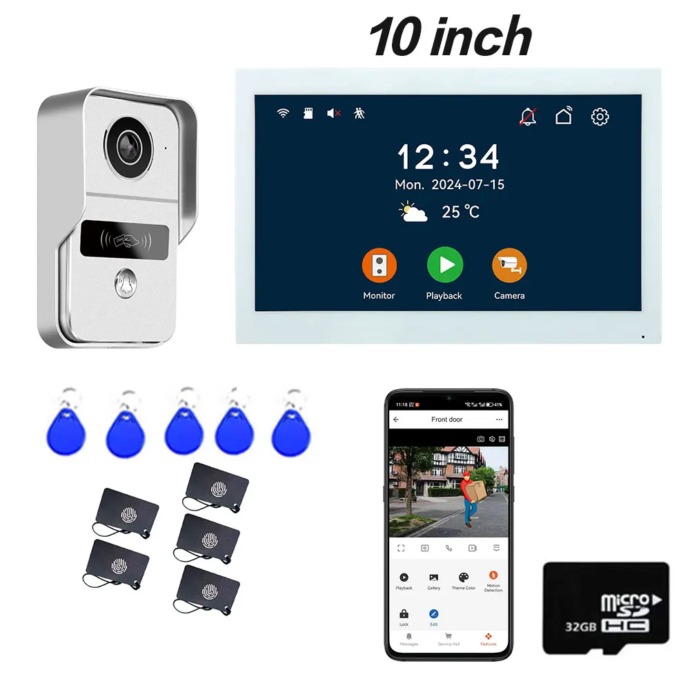 Tuya 5G Wifi Video Doorbell System 1080P Doorphone Door Camera 7 / 10 Inch Touch Screen Video Intercom 32GB card for Home 2 Wire
Tuya 5G Wifi Video Doorbell System 1080P Doorphone Door Camera 7 / 10 Inch Touch Screen Video Intercom 32GB card for Home 2 Wire