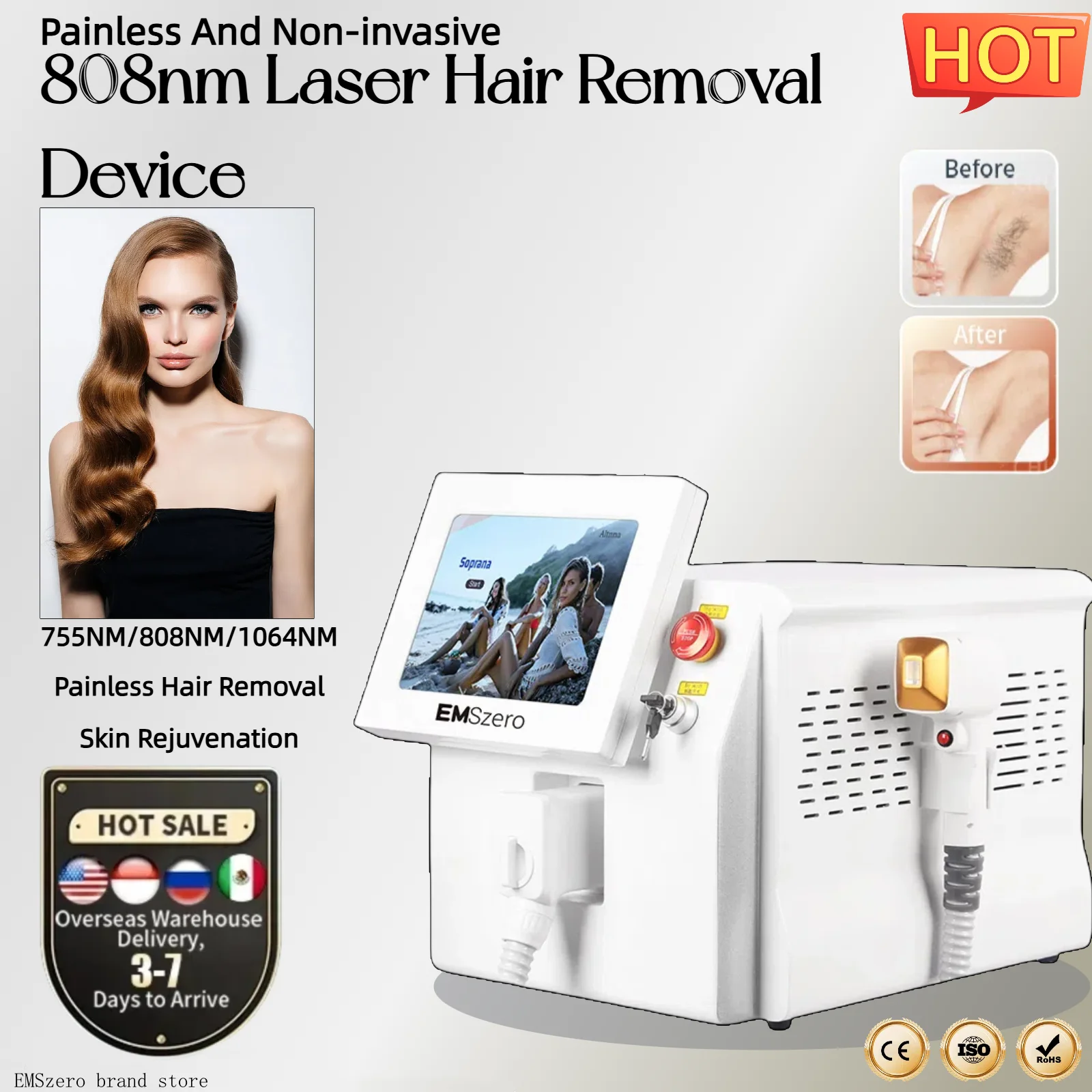 4000W 808nm Alexandrite Professional Soprano Diode Ice Titanium Laser Body Hair Removal Machine 3 Wave Device Permanent Woman
4000W 808nm Alexandrite Professional Soprano Diode Ice Titanium Laser Body Hair Removal Machine 3 Wave Device Permanent Woman