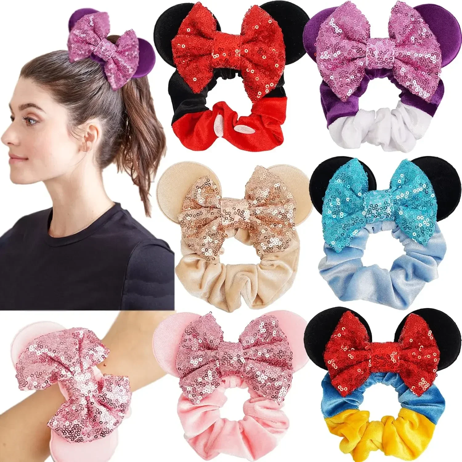 6 Pack Mouse Ears Scrunchies Velvet Sparkle Sequin Mouse Bows Hair Scrunchies Hair Ties Elastic
6 Pack Mouse Ears Scrunchies Velvet Sparkle Sequin Mouse Bows Hair Scrunchies Hair Ties Elastic