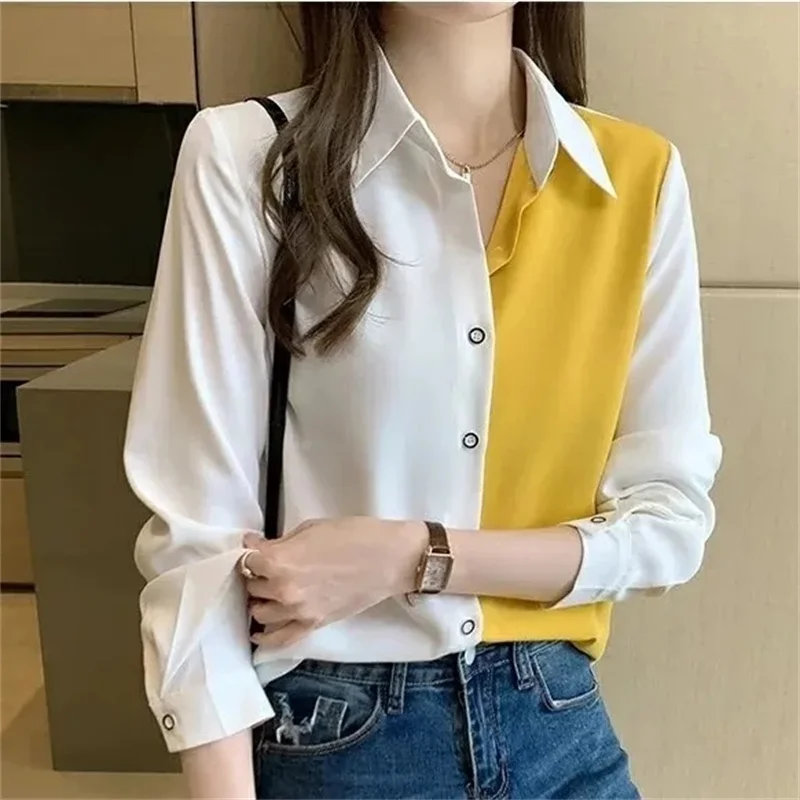 Korean New Female Stand-up Collar Long Sleeved Chiffon Shirt Spring Autumn Women Loose Fit Color Blocking Cardigan Blouse Jacket
Korean New Female Stand-up Collar Long Sleeved Chiffon Shirt Spring Autumn Women Loose Fit Color Blocking Cardigan Blouse Jacket