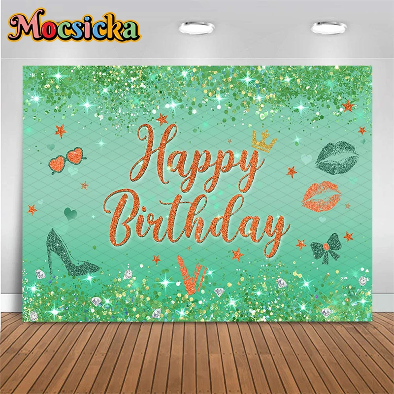 Mocsicka Teal Green Glitter Happy Birthday Backdrop High Heels Crown Bow Diamond Women Girls Photography Background Party Decors
Mocsicka Teal Green Glitter Happy Birthday Backdrop High Heels Crown Bow Diamond Women Girls Photography Background Party Decors