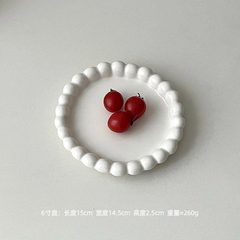 Ceramic plate French plate Milk Huhu bead edge Dessert plate Western food Pastry
Ceramic plate French plate Milk Huhu bead edge Dessert plate Western food Pastry