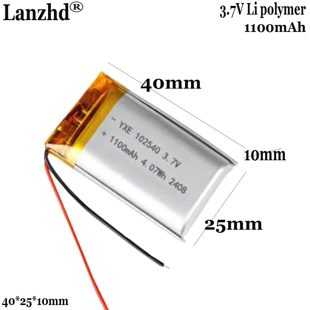 3.7V polymer lithium battery 1100mAh For live sound card VR water replenishment device A-grade soft-pack battery cell 102540
3.7V polymer lithium battery 1100mAh For live sound card VR water replenishment device A-grade soft-pack battery cell 102540