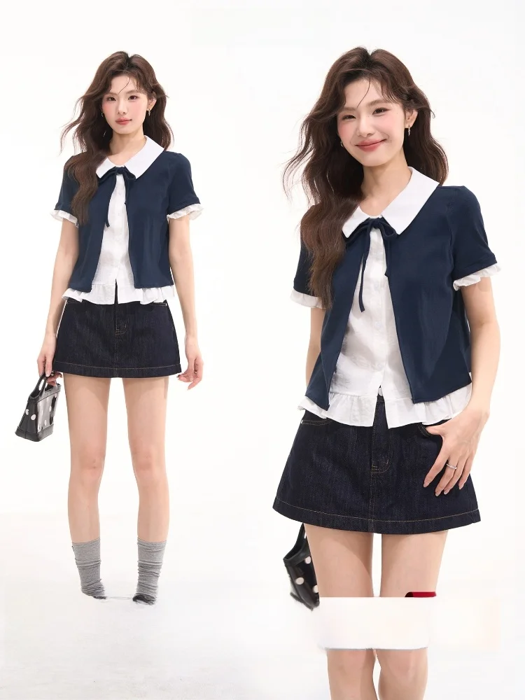Heme Summer Women's Short Sleeve Open Cardigan Shirt Collar Patchwork Princess Style Cotton Blend Comfortable Fit Top
Heme Summer Women's Short Sleeve Open Cardigan Shirt Collar Patchwork Princess Style Cotton Blend Comfortable Fit Top