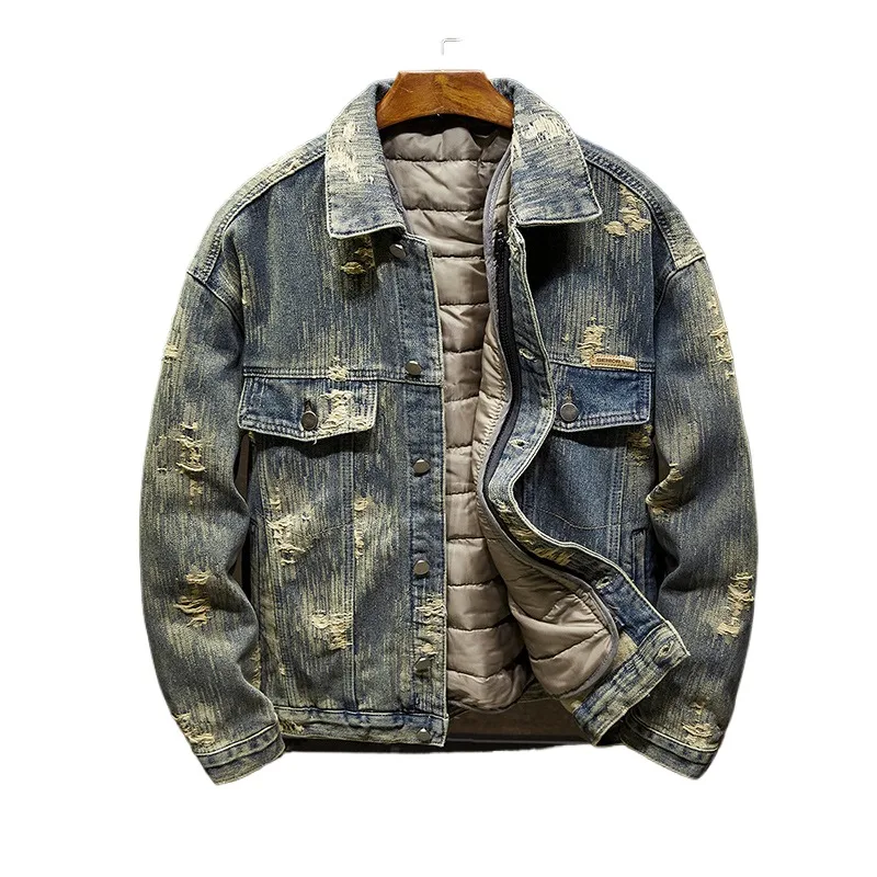 Men's Fashion Ripped Jeans Jacket With Holes Cotton Padded Thick Warm Denim Coat Cotton Liner Outerwear Liner Detachable
Men's Fashion Ripped Jeans Jacket With Holes Cotton Padded Thick Warm Denim Coat Cotton Liner Outerwear Liner Detachable