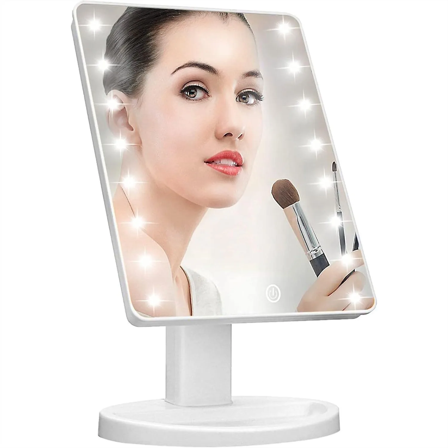 Lighted Vanity Makeup Mirror 16 LED Lights 180 Degree Rotation Touch Screen Dimmable Brightness Desk Mirror USB Dual Supply Portable Travel Mirror White
Lighted Vanity Makeup Mirror 16 LED Lights 180 Degree Rotation Touch Screen Dimmable Brightness Desk Mirror USB Dual Supply Portable Travel Mirror White