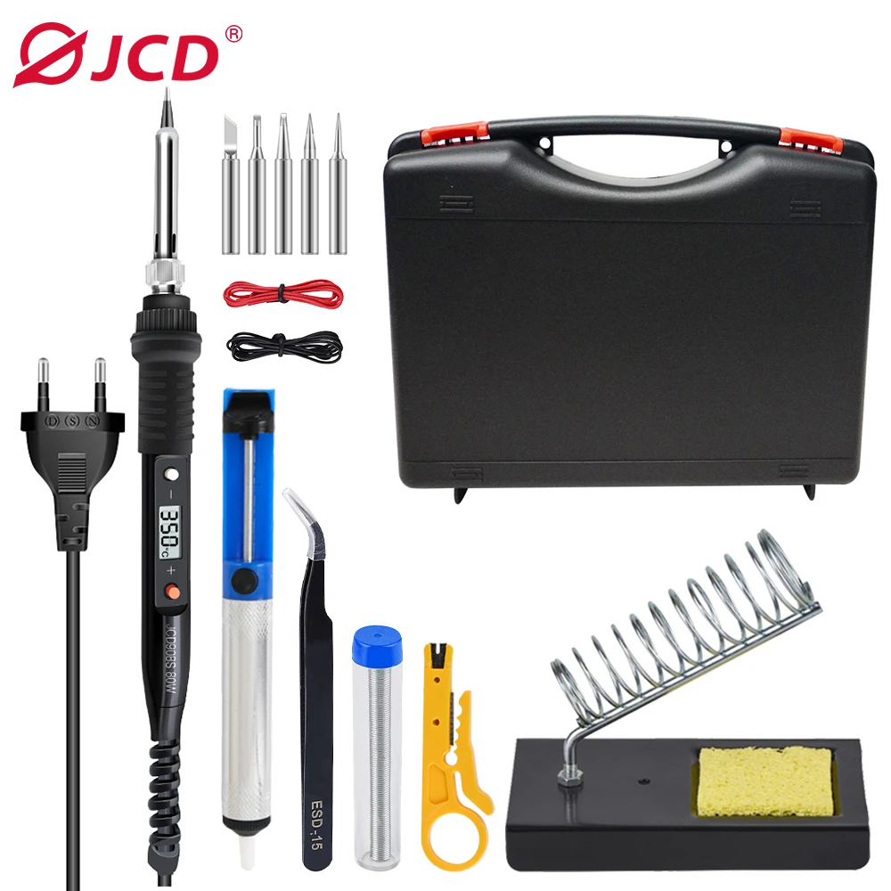 JCD 908S Soldering Iron Set Electric Welding Soldering Kit 80W Digital soldering iron Tool Box Beginner DIY Welding Hand Tools
JCD 908S Soldering Iron Set Electric Welding Soldering Kit 80W Digital soldering iron Tool Box Beginner DIY Welding Hand Tools