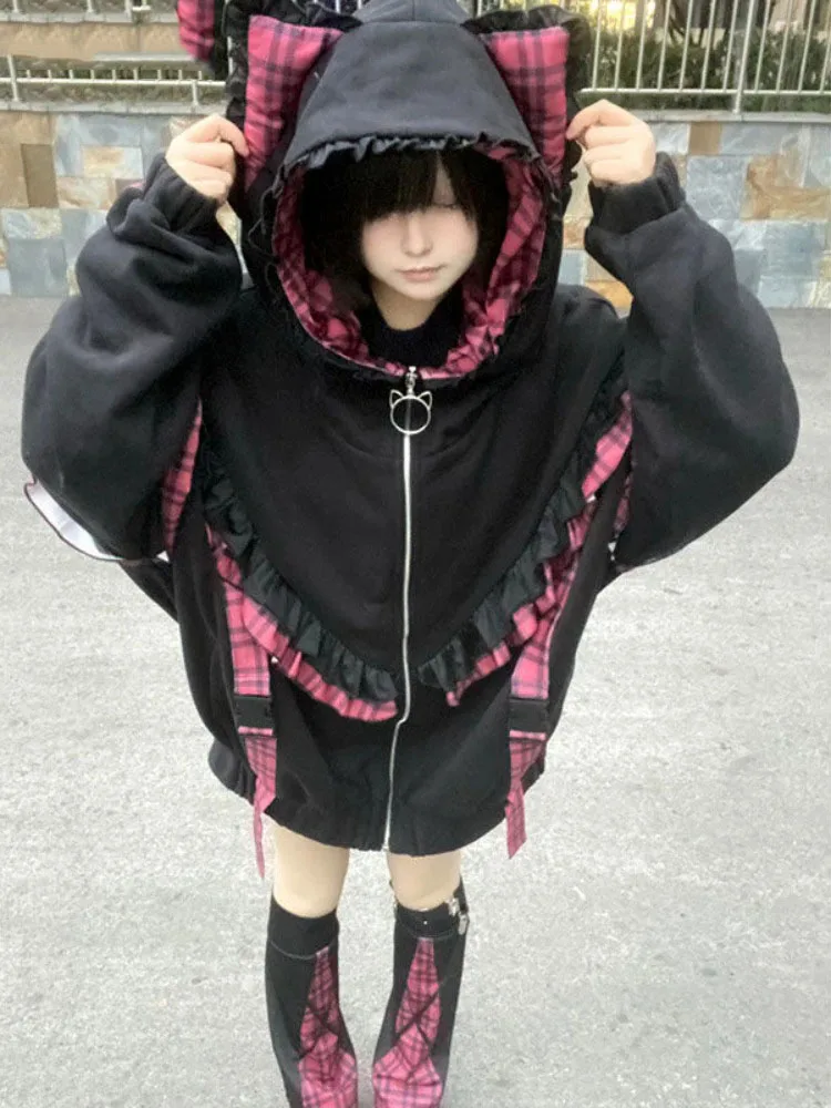 Japanrse Y2k Aesthetic Lace Ruffle Plaid Hoodies Thick Jacket Women Kawaii Streetwear Harajuku Coats Casual Loose Grunge Coats
Japanrse Y2k Aesthetic Lace Ruffle Plaid Hoodies Thick Jacket Women Kawaii Streetwear Harajuku Coats Casual Loose Grunge Coats