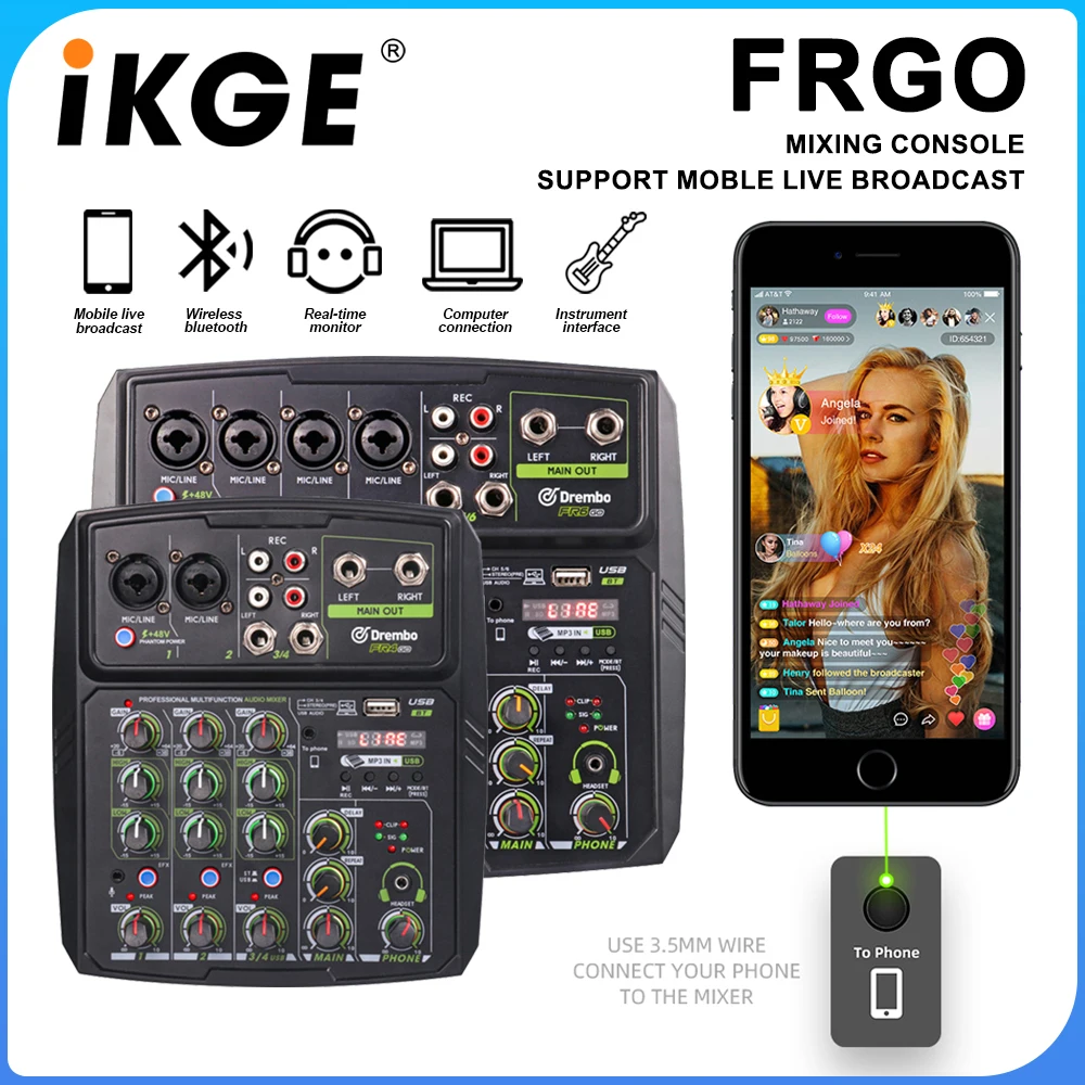 4/6-Channel Audio Mixer DJ Controller with Bluetooth 48V Phantom Power, Delayed Replay Effects for Computer, Cell Phone, Studio
4/6-Channel Audio Mixer DJ Controller with Bluetooth 48V Phantom Power, Delayed Replay Effects for Computer, Cell Phone, Studio