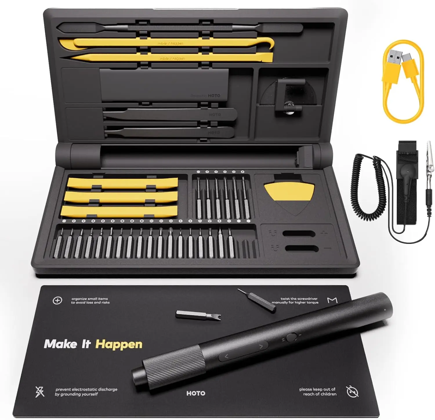 Electric Screwdriver Set with 26 Bits, Charging Dock, LED Light, and 110° Workpad for Electronics Repair
Electric Screwdriver Set with 26 Bits, Charging Dock, LED Light, and 110° Workpad for Electronics Repair