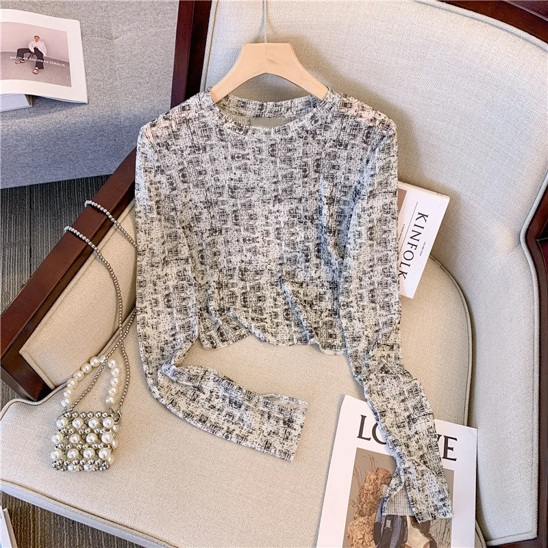 Slimming Short Knitwear Women's Ink Wash Dyeing Pattern Base Shirt Fashionable Commute Style Long Sleeve round Neck Top
Slimming Short Knitwear Women's Ink Wash Dyeing Pattern Base Shirt Fashionable Commute Style Long Sleeve round Neck Top