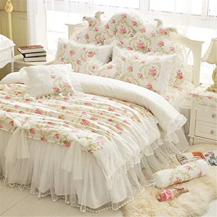 Girls Bedding Set Lace Ruffle Duvet Cover Sets with Bed Skirt Princess Bedding Set Vintage Floral Print Duvet Cover Size 4 Pcs
Girls Bedding Set Lace Ruffle Duvet Cover Sets with Bed Skirt Princess Bedding Set Vintage Floral Print Duvet Cover Size 4 Pcs