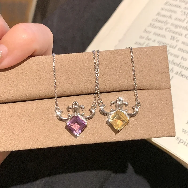 s925 Sterling Silver Natural Amethyst and Citrine Iris Flower Necklace for Women, Fashionable Clavicle Chain, High-End Light Lux
s925 Sterling Silver Natural Amethyst and Citrine Iris Flower Necklace for Women, Fashionable Clavicle Chain, High-End Light Lux
