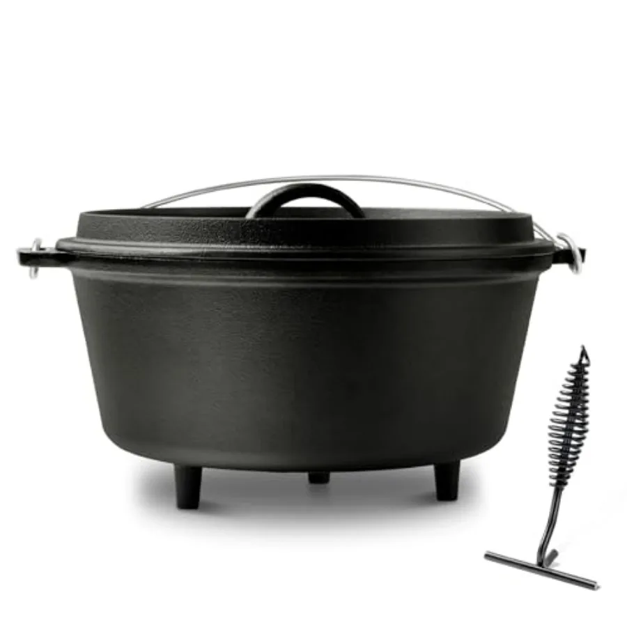 Pre-Seasoned Cast Iron Camp Dutch Oven with Lid Large Camping Dutch Oven Pot with Tripod Stand incl. Lid Lifter - Dual Handles
Pre-Seasoned Cast Iron Camp Dutch Oven with Lid Large Camping Dutch Oven Pot with Tripod Stand incl. Lid Lifter - Dual Handles