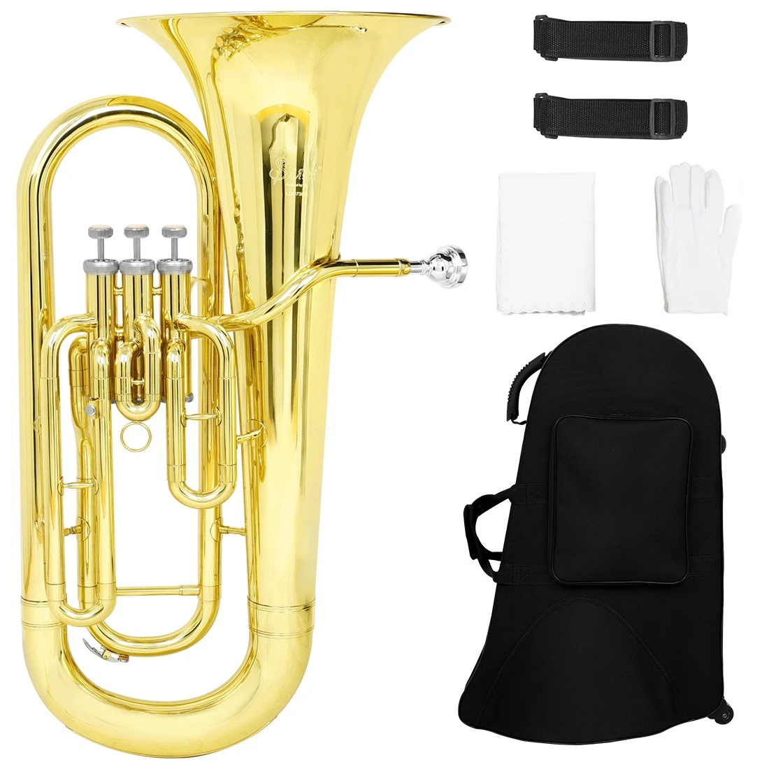 Bb key brass three-button vertical button to march, hold the sign, beginner plays the woofer
Bb key brass three-button vertical button to march, hold the sign, beginner plays the woofer
