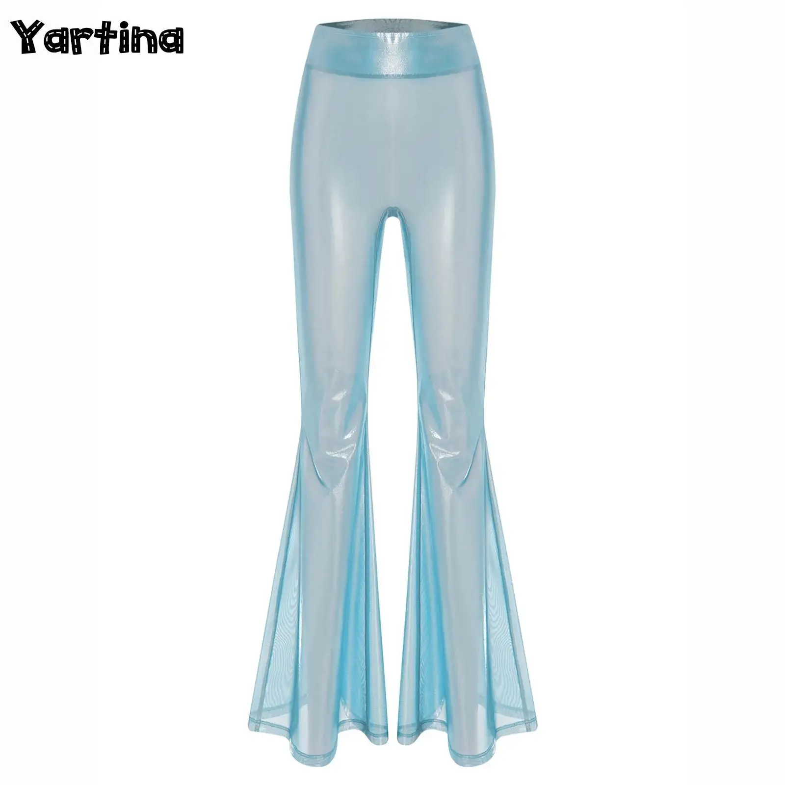 Women Shiny Metallic Bell Bottoms Pants See Through Pants High Waist Flared Pants 70s Disco Rave Outfit Bar Nightclub Trousers 
Women Shiny Metallic Bell Bottoms Pants See Through Pants High Waist Flared Pants 70s Disco Rave Outfit Bar Nightclub Trousers