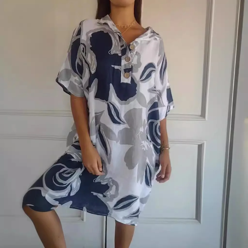Summer New Fashion Women's Printed Dress V-neck Pockets A-Line Dress Casual Button Loose Short Sleeves Dress Office Lady
Summer New Fashion Women's Printed Dress V-neck Pockets A-Line Dress Casual Button Loose Short Sleeves Dress Office Lady