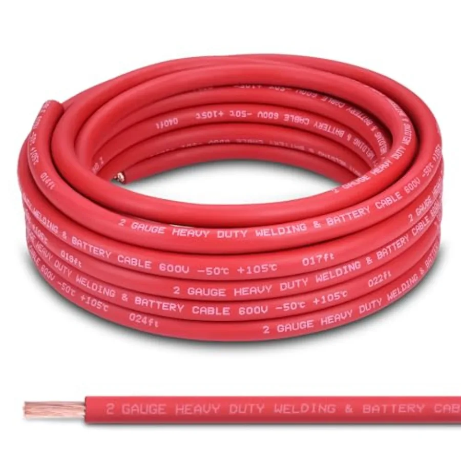 2 Gauge Battery Cable, 30FT Red 2 AWG Pure Copper Wire Welding Cable, for Automotive, Battery, Solar and Generator, Standard US
2 Gauge Battery Cable, 30FT Red 2 AWG Pure Copper Wire Welding Cable, for Automotive, Battery, Solar and Generator, Standard US