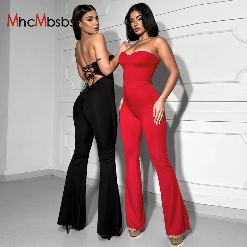 Sexy Strapless Off Shoulder Solid Jumpsuits Women Backless Lace Up Flare Pants One Piece Rompers 2025 Summer Night Prom Clothes
Sexy Strapless Off Shoulder Solid Jumpsuits Women Backless Lace Up Flare Pants One Piece Rompers 2025 Summer Night Prom Clothes