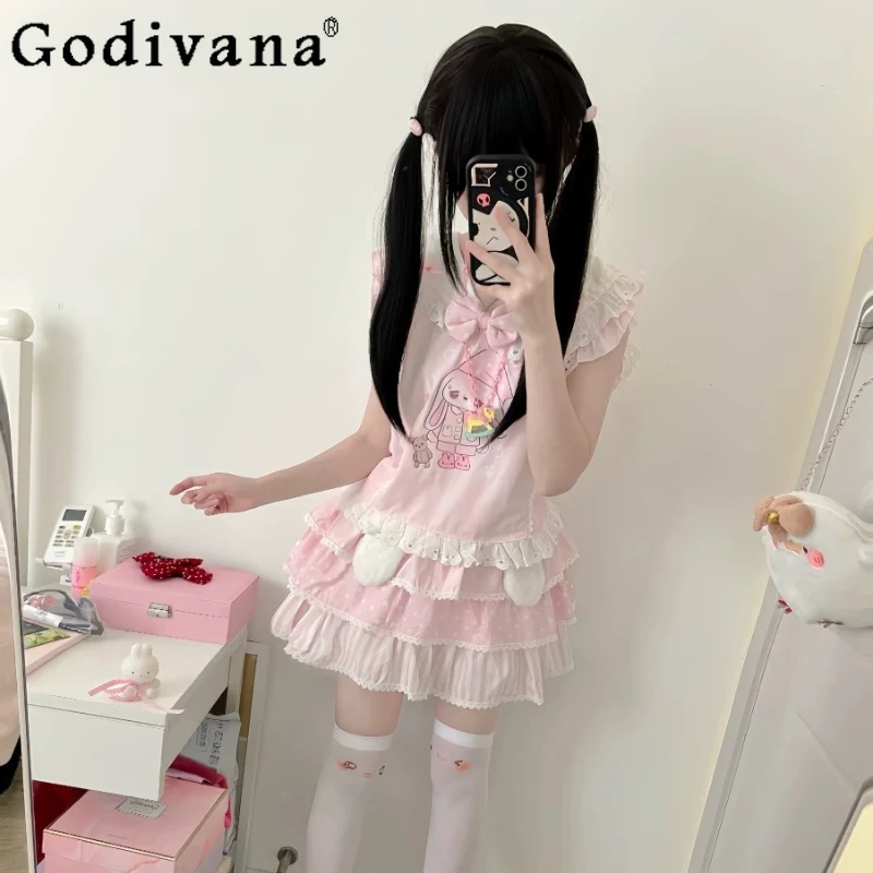 Kawaii Girls Pink Skirt Sets Sweet Cute Cartoon Print Lace Navy Collar Sleeveless Top Multi-layer Tutu Skirt 2-piece Set Summer
Kawaii Girls Pink Skirt Sets Sweet Cute Cartoon Print Lace Navy Collar Sleeveless Top Multi-layer Tutu Skirt 2-piece Set Summer