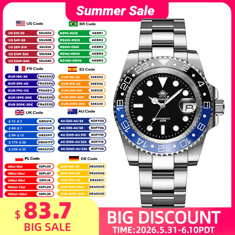 ADDIESDIVE Men Automatic Dive Watch 200m Waterproof Sapphire Glass Wristwatch Ceramic Bezel Calendar Luminous Steel Watches Male
ADDIESDIVE Men Automatic Dive Watch 200m Waterproof Sapphire Glass Wristwatch Ceramic Bezel Calendar Luminous Steel Watches Male