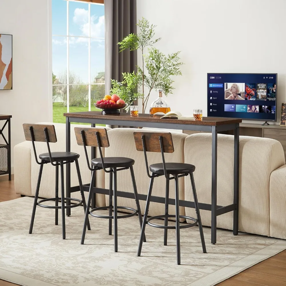Table with Stools - Long Bar Table Set with 3 PU Upholstered Bar Stools - Top Table for Kitchen Breakfast Table,
Table with Stools - Long Bar Table Set with 3 PU Upholstered Bar Stools - Top Table for Kitchen Breakfast Table,