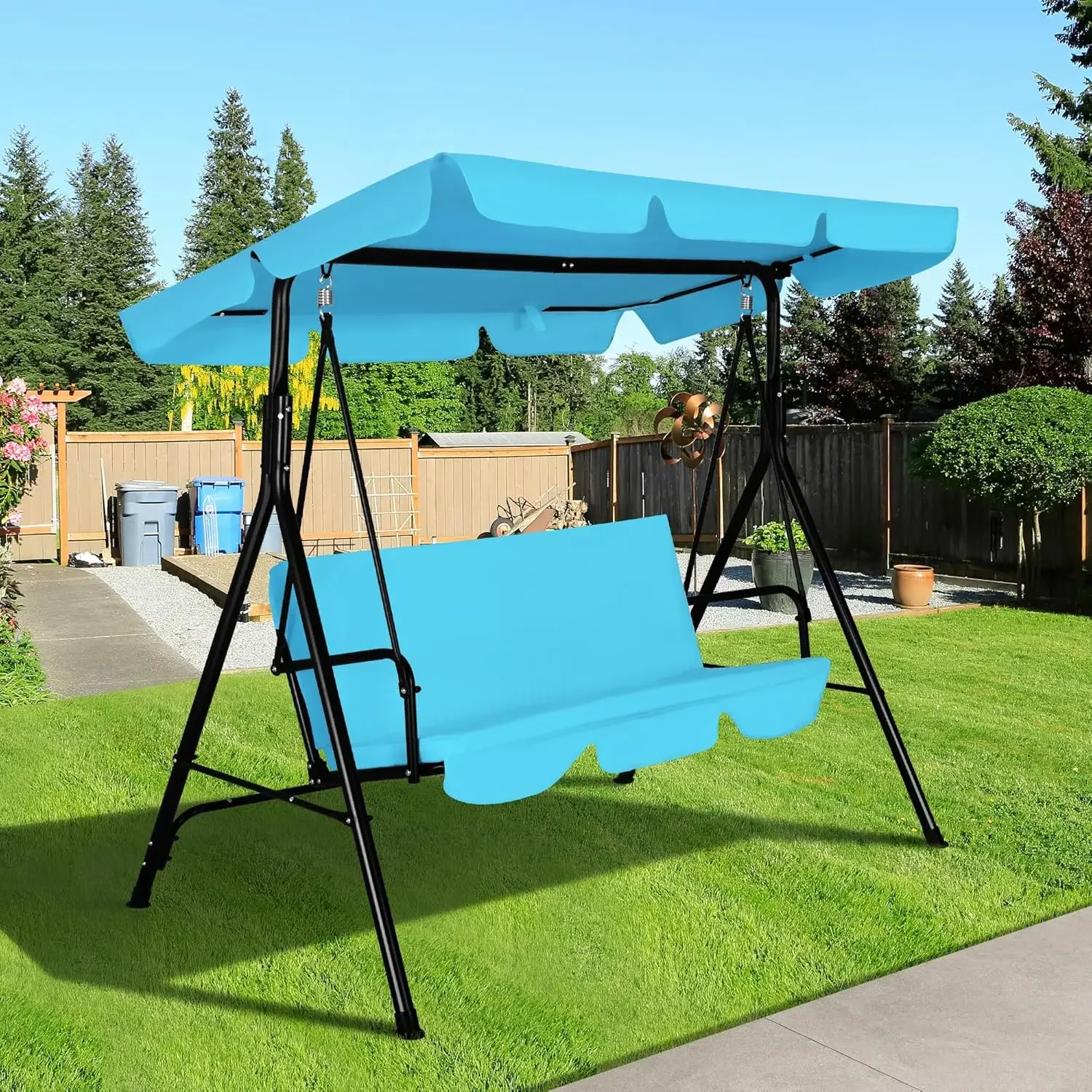 3-Seat Outdoor Porch Swing, Patio Swing Chair with Adjustable Canopy & Durable Metal Frame, Garden Swings Chair
3-Seat Outdoor Porch Swing, Patio Swing Chair with Adjustable Canopy & Durable Metal Frame, Garden Swings Chair