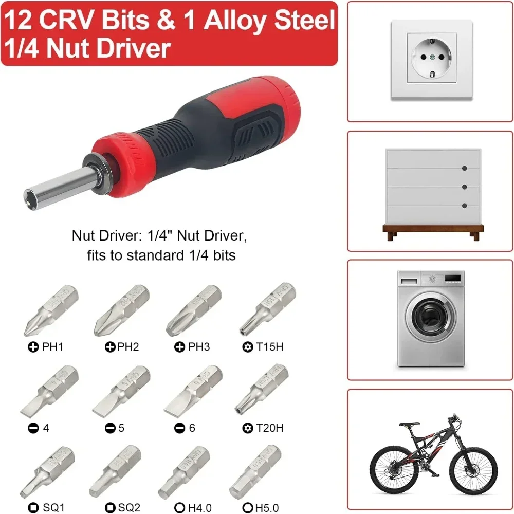 13 in 1 Screwdriver Set Multifunctional Tool with Torx Safety, Flat Head, Cross, Hexagonal, Square Head, and 1/4 Nut Screwdriver
13 in 1 Screwdriver Set Multifunctional Tool with Torx Safety, Flat Head, Cross, Hexagonal, Square Head, and 1/4 Nut Screwdriver