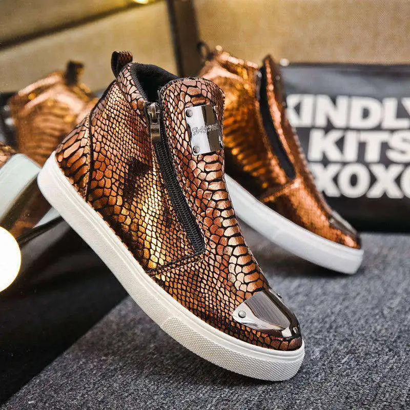New Fashion Snake Pattern Leather Sneakers Men Flat High Top Sneakers Casual Men Designer Shoes with Zipper Zapatillas De Hombre
New Fashion Snake Pattern Leather Sneakers Men Flat High Top Sneakers Casual Men Designer Shoes with Zipper Zapatillas De Hombre
