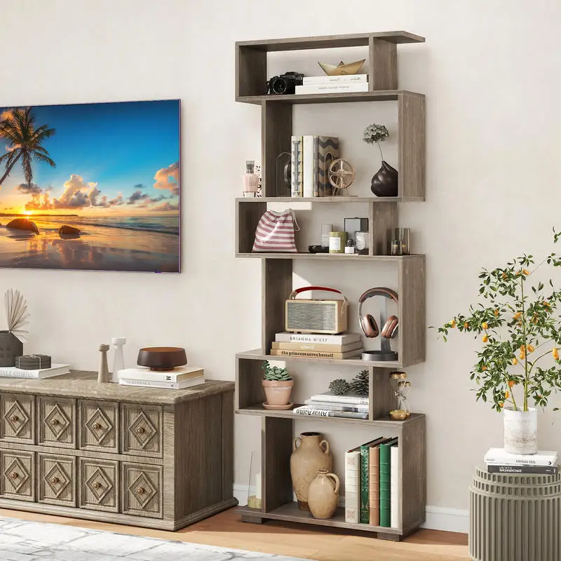6-Tier Geometric Bookshelf with 2 Anti-Tipping Kits for Home Office-Oak
6-Tier Geometric Bookshelf with 2 Anti-Tipping Kits for Home Office-Oak