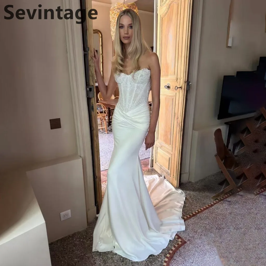 Sevintage 2025 Elegant Mermaid Lace Appliques Sweetheart Wedding Dress Backless Sexy Bridal Gowns Customized Vestidos De Novia
Sevintage 2025 Elegant Mermaid Lace Appliques Sweetheart Wedding Dress Backless Sexy Bridal Gowns Customized Vestidos De Novia