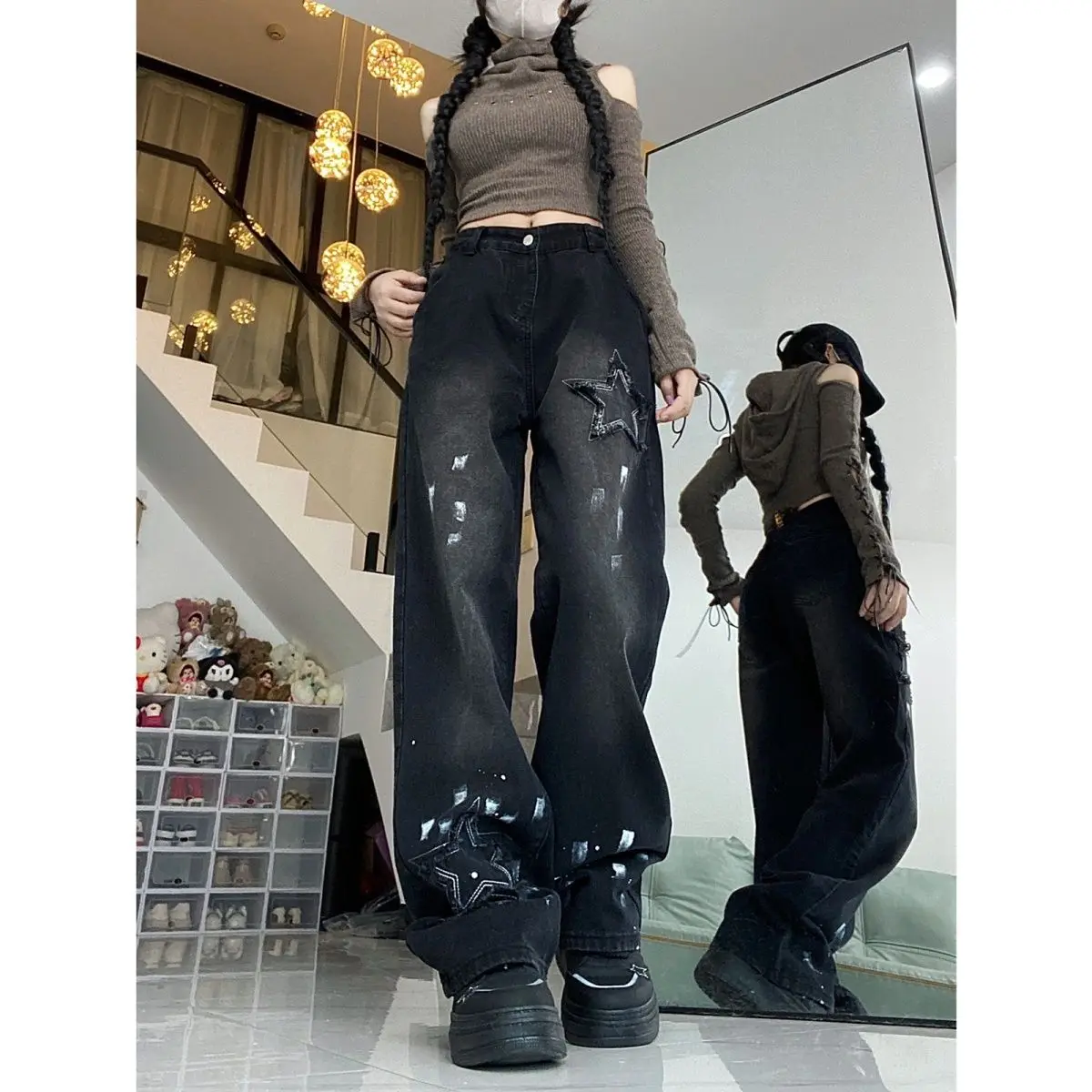 American hip-hop women street retro personality pentagram straight leg jeans spring and autumn loose wide leg casual pants y2k
American hip-hop women street retro personality pentagram straight leg jeans spring and autumn loose wide leg casual pants y2k