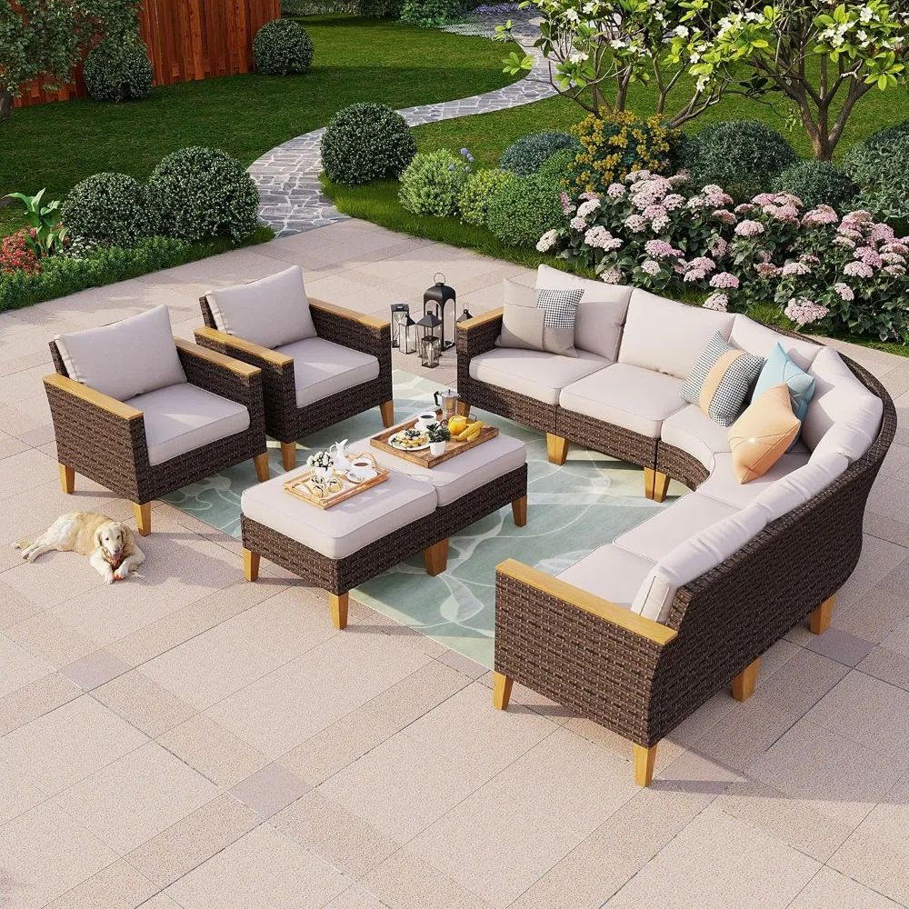 Outdoor Furniture Set 10-Piece Heavy Duty Sectional Half-Moon Curved Sofa, Wicker Patio Conversation Set for 10 Seats with Cush
Outdoor Furniture Set 10-Piece Heavy Duty Sectional Half-Moon Curved Sofa, Wicker Patio Conversation Set for 10 Seats with Cush