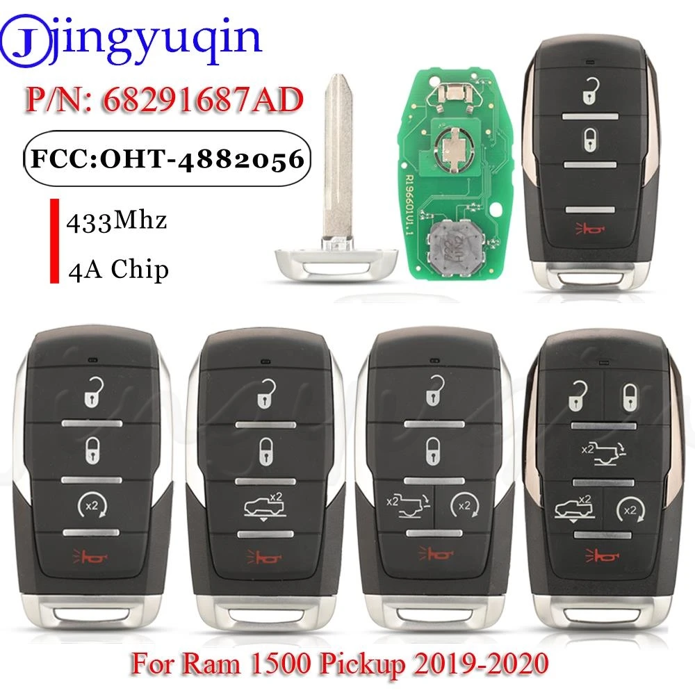 Jingyuqin 68291687AD Keyless Remote Smart Car Key 433Mhz 4A CHIP OHT-4882056 For Ram 1500 Pickup 2019 2020
Jingyuqin 68291687AD Keyless Remote Smart Car Key 433Mhz 4A CHIP OHT-4882056 For Ram 1500 Pickup 2019 2020