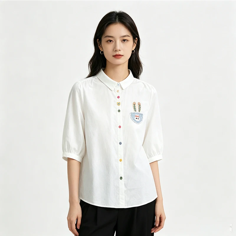 Summer Double-layer Cartoon Rabbit Embroidered Shirt Women Clothing White Color Short-sleeved Cotton Female Blouse Shirts U078
Summer Double-layer Cartoon Rabbit Embroidered Shirt Women Clothing White Color Short-sleeved Cotton Female Blouse Shirts U078
