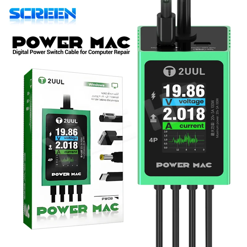 2UUL POWER MAC Digital Power Switch Cable for Laptop Repair, Type-C & Banana Plug Dual Input, with 10 Adapters
2UUL POWER MAC Digital Power Switch Cable for Laptop Repair, Type-C & Banana Plug Dual Input, with 10 Adapters