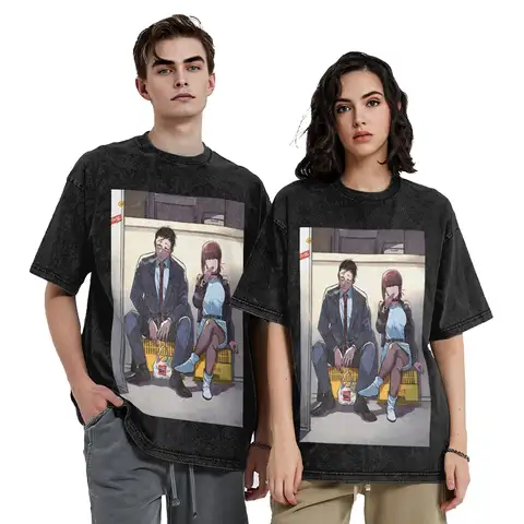 Smoking Behind the Supermarket with You Anime Washed T Shirts Streetwear T-Shirts Tees for Men Women Short Sleeve Summer