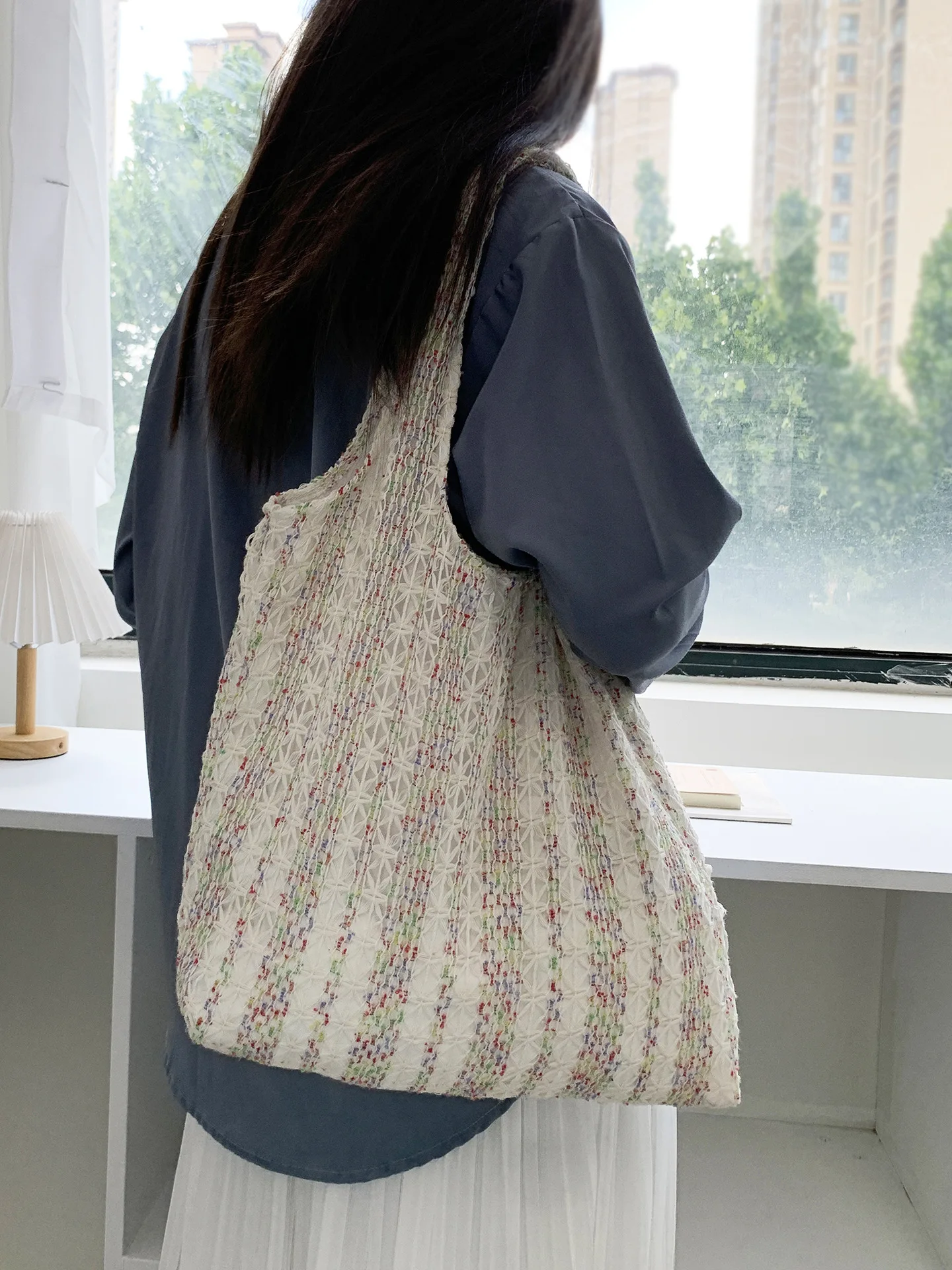 Neon Color Knitted Canvas Tote Bag for Women, Large Capacity Casual Shoulder Bag Fashion Commute School Bag for College Students Neon Color Knitted Canvas Tote Bag for Women, Large Capacity Casual Shoulder Bag Fashion Commute School Bag for College Students
