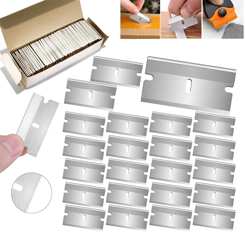 50-200PCS Single Edge Razor Blades Car Scraper Replacement Window Glass Paint Scraper Cleaning Tool Labels Sticker Remover