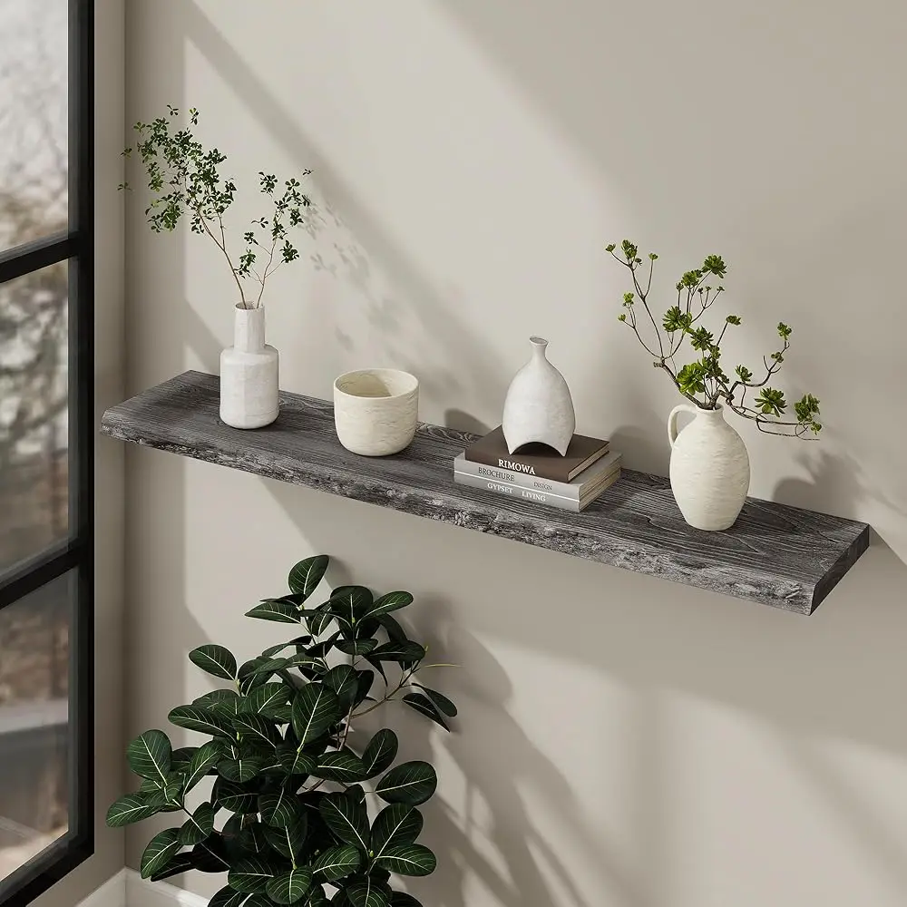 48 H Floating Shelves, Live Edge 9.3"" Deep Solid Elm Wood Wall Shelves For Storage, Wall-Mounted Display Shelves With
48 H Floating Shelves, Live Edge 9.3"" Deep Solid Elm Wood Wall Shelves For Storage, Wall-Mounted Display Shelves With