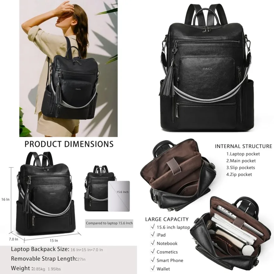 Vegan Leather Laptop Backpack for Women 15.6 inch Work Backpack Fashion Travel Backpack Purse for Travel College Work
Vegan Leather Laptop Backpack for Women 15.6 inch Work Backpack Fashion Travel Backpack Purse for Travel College Work