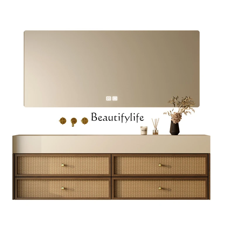 Japanese log rattan texture bathroom cabinet combination rock slab hot bending integrated basin toilet washbasin
Japanese log rattan texture bathroom cabinet combination rock slab hot bending integrated basin toilet washbasin
