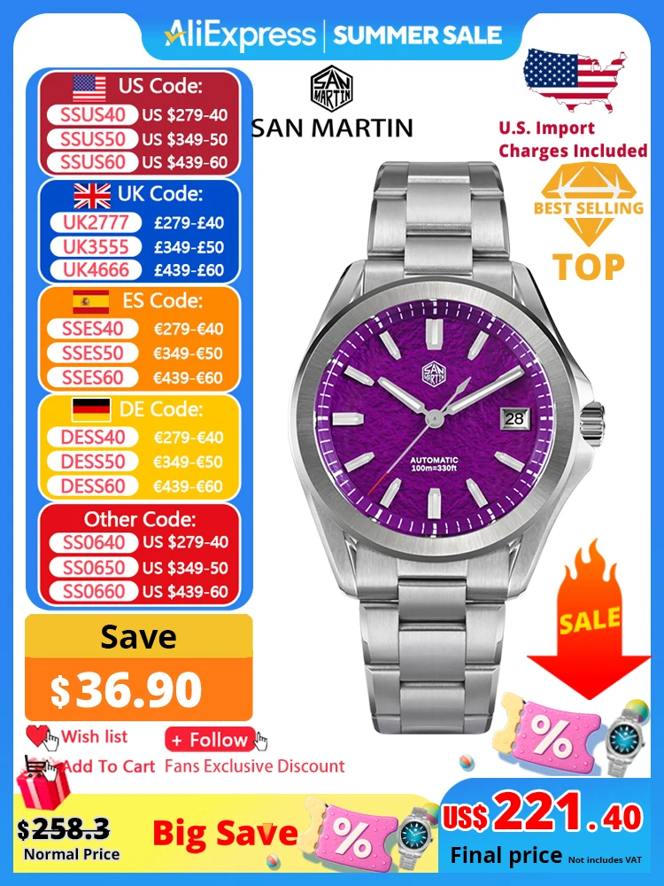 San Martin New Gada Fashion Sport Watch 39mm NH35 Automatic Mechanical Men Watches Dress Waterproof 100m Luminous SN0129
San Martin New Gada Fashion Sport Watch 39mm NH35 Automatic Mechanical Men Watches Dress Waterproof 100m Luminous SN0129