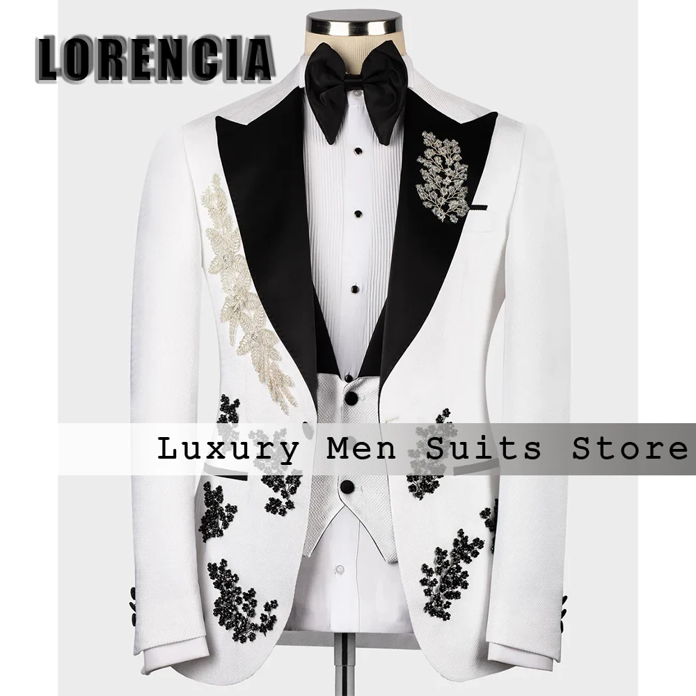 Exquisite Diamond Applique Male Suits 3 Pieces Peak Label Wedding Party Gowns Customized Blazer Pants Vest roupas masculinas
Exquisite Diamond Applique Male Suits 3 Pieces Peak Label Wedding Party Gowns Customized Blazer Pants Vest roupas masculinas