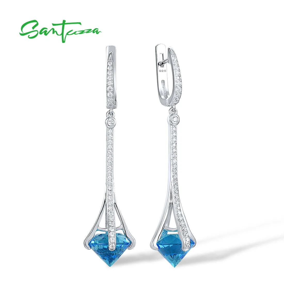 SANTUZZA 925 Sterling Silver Drop Earrings Round Blue Stone White Cubic Zirconia Elegant Earrings For Women Wedding Fine Jewelry
SANTUZZA 925 Sterling Silver Drop Earrings Round Blue Stone White Cubic Zirconia Elegant Earrings For Women Wedding Fine Jewelry