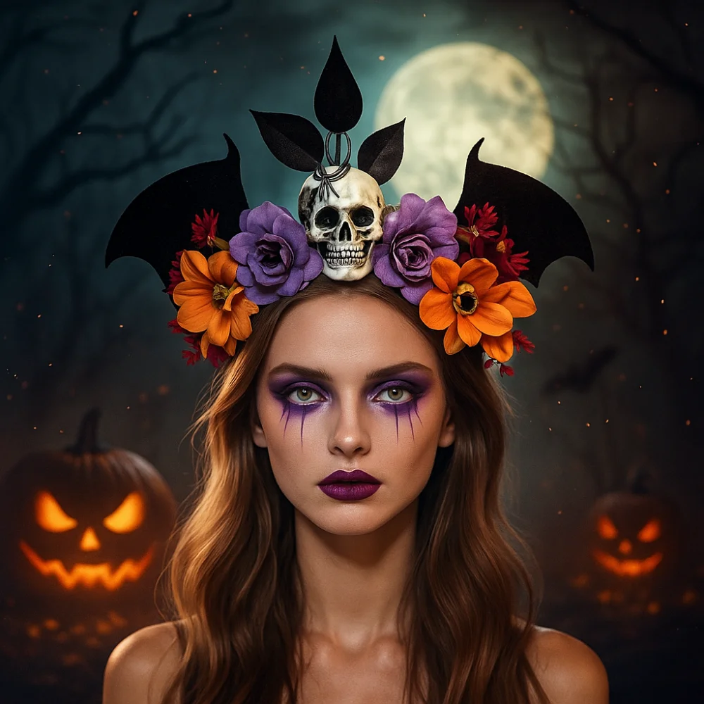 Dark Skull Head Headband Simulation Flowers Bat Halloween Skull Headband Headdress Gothic Day of The Dead Headband Party
Dark Skull Head Headband Simulation Flowers Bat Halloween Skull Headband Headdress Gothic Day of The Dead Headband Party