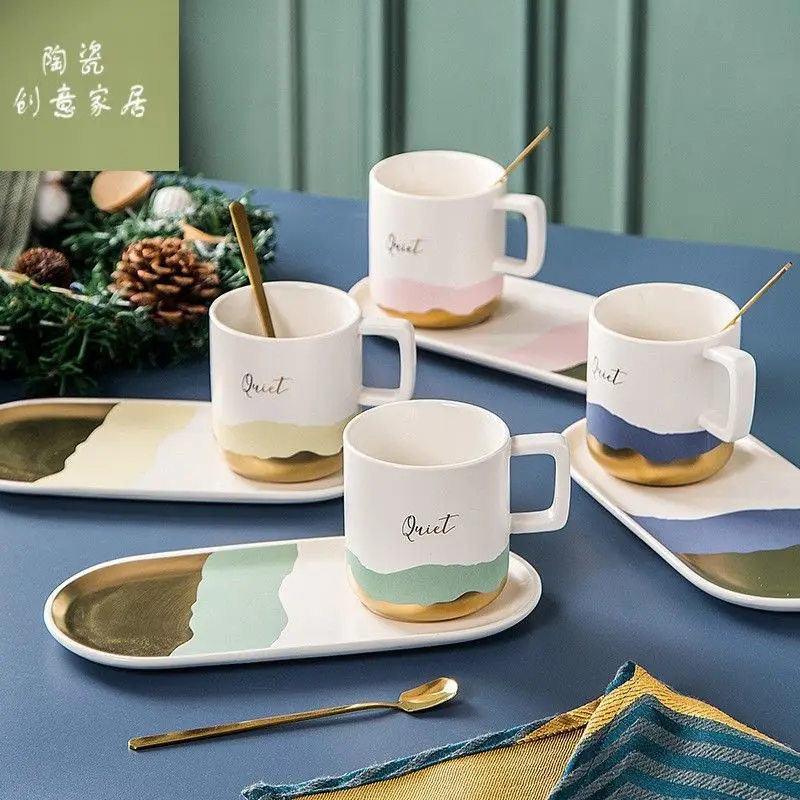 European fashion gold-plated ceramic coffee cup creative irregular wavy mug office coffee cup saucer
European fashion gold-plated ceramic coffee cup creative irregular wavy mug office coffee cup saucer
