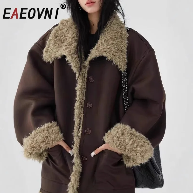 EAEOVNI Vintage Winter Lamb Fur Spliced Jacket Two Sided Design Fashion Button Warm Loose Outerwear Coat Streetwear New Clothing
EAEOVNI Vintage Winter Lamb Fur Spliced Jacket Two Sided Design Fashion Button Warm Loose Outerwear Coat Streetwear New Clothing