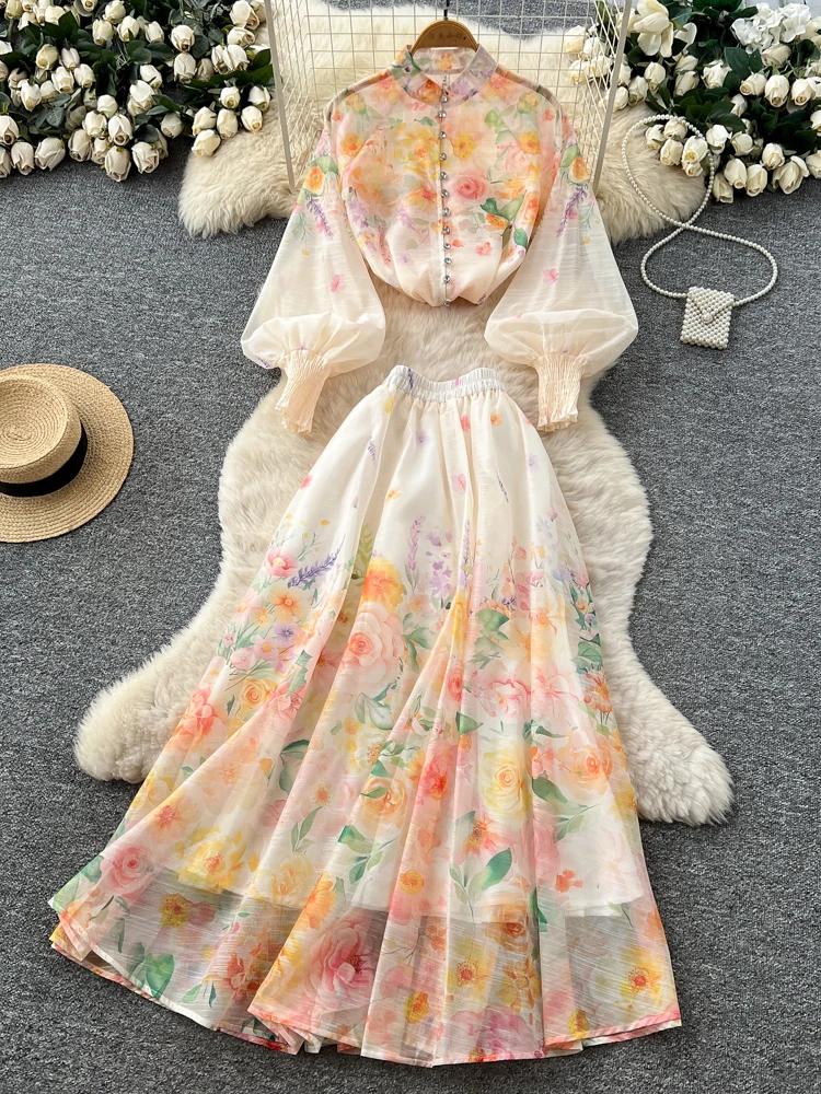 Elegant Lantern Sleeve Printed Top High Waist Mesh Skirt Women's Two-Piece Set Fashionable Commute Style Autumn Casual Wear
Elegant Lantern Sleeve Printed Top High Waist Mesh Skirt Women's Two-Piece Set Fashionable Commute Style Autumn Casual Wear